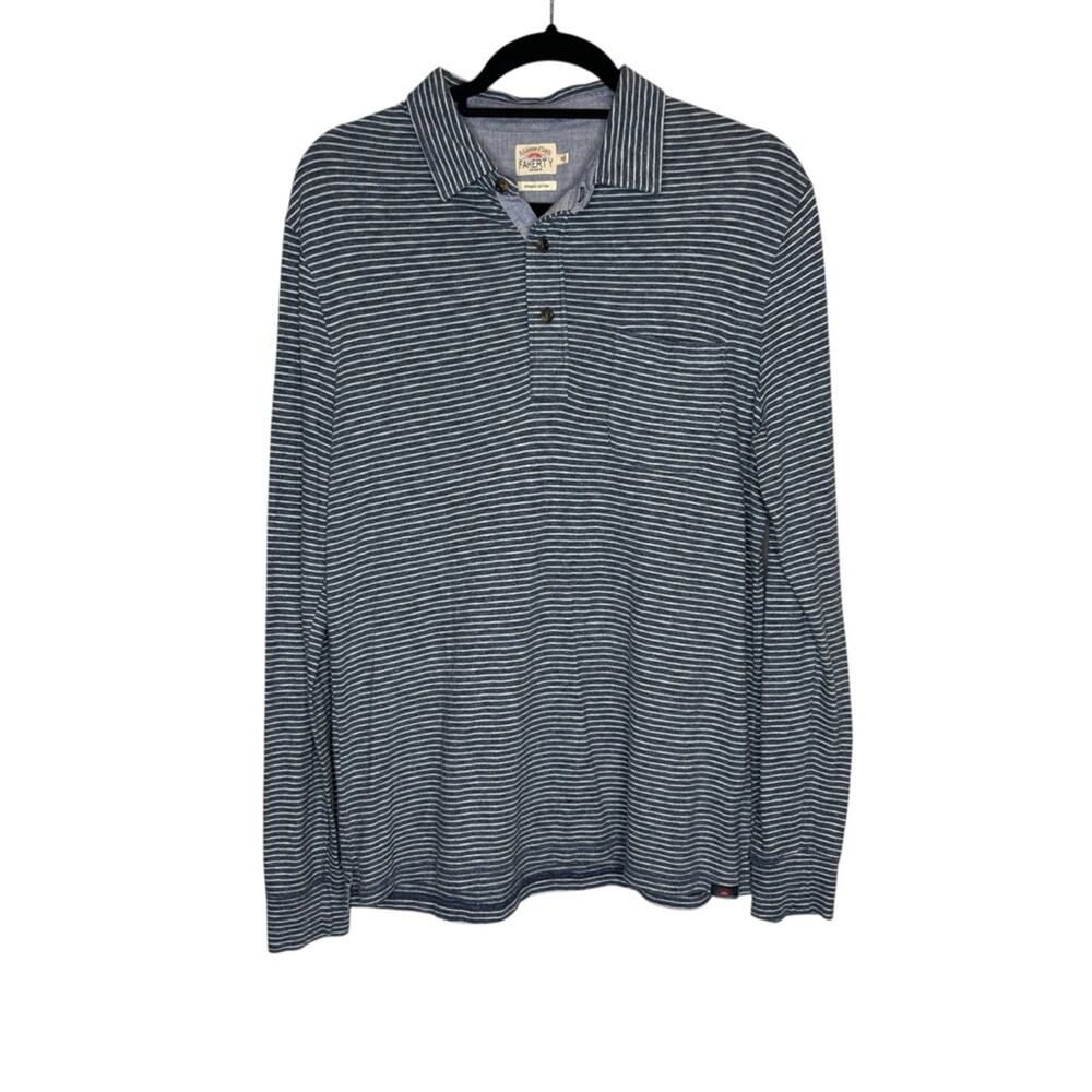 Faherty Men's Luxe Heather Long Sleeve Polo in Navy